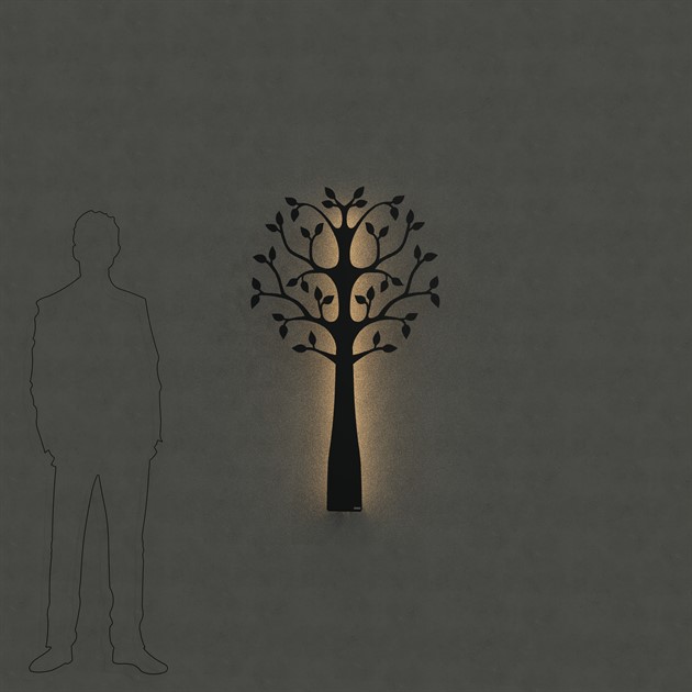 Väggträd med belysning 120 cm svart struktur