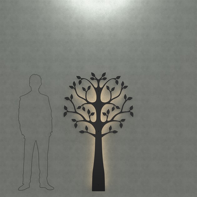 Wall mounted tree with ;LED-light 180 cm black structure