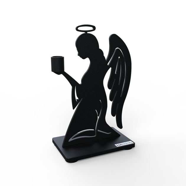 Candle holder angel 15 cm black structure